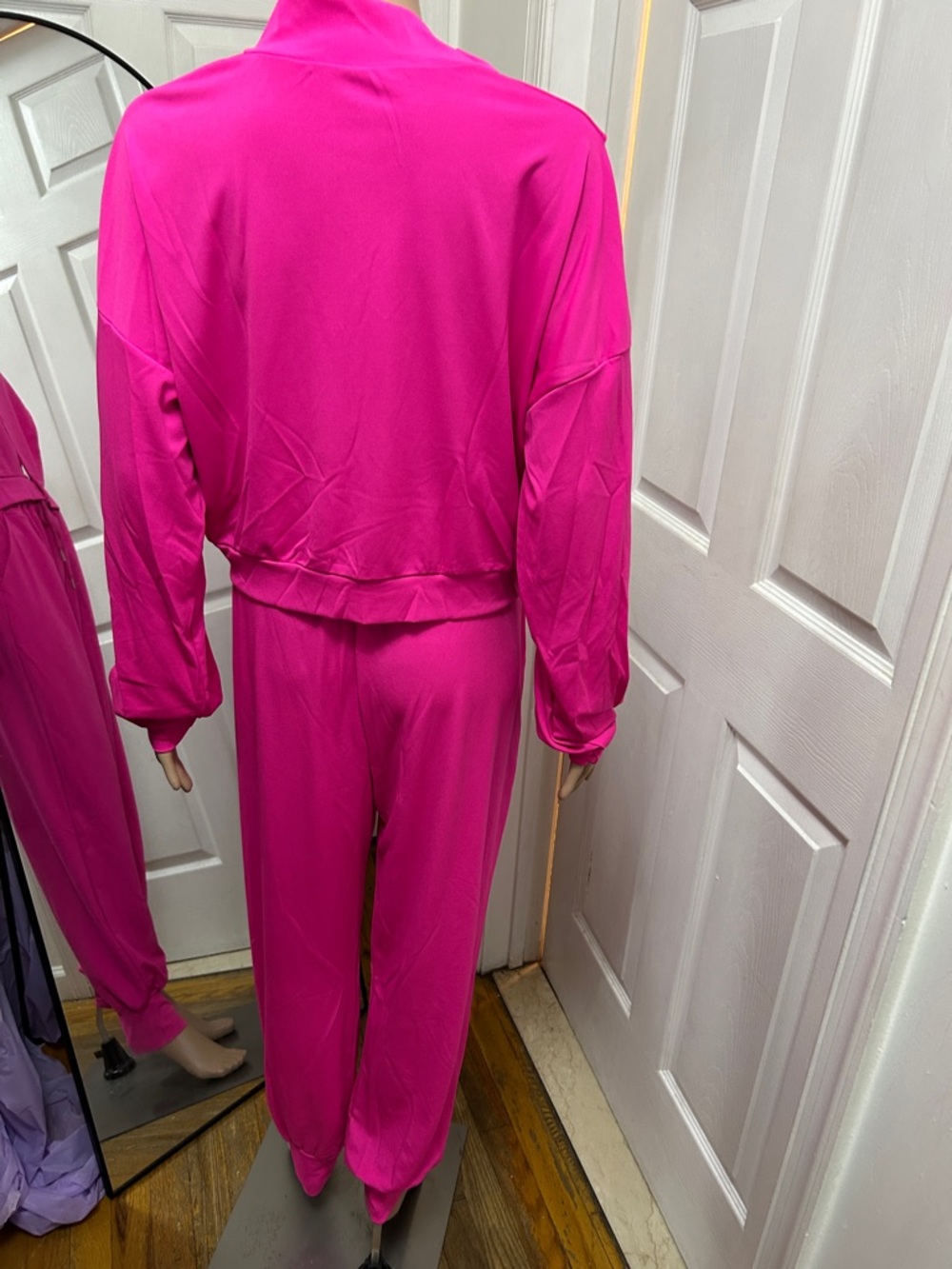 Vibrant Hot Pink Button-Front 2pc pants set with Side Slit Sleeves - Picture 5 of 6